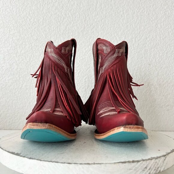 Lane SENITA FALLS Womens Cowboy Bootie 6.5 Red Fringe Western Cowgirl Boots - Picture 5 of 11